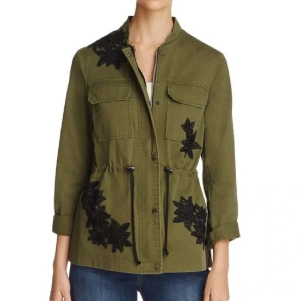Vero Moda Utility Army Green Embroidered Floral Jacket - Picture 1 of 5